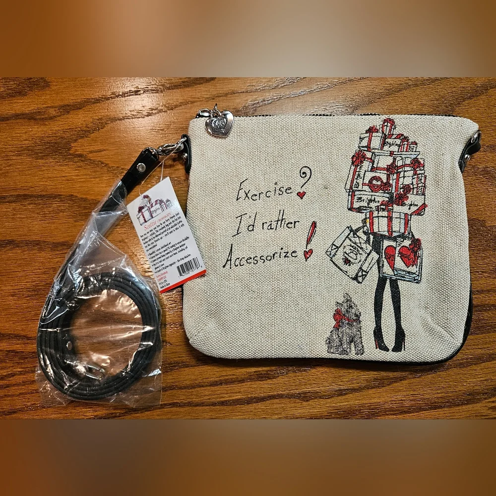 NWT Brighton Scottie Canvas Heart Patterned Crossbody - Picture 2 of 5